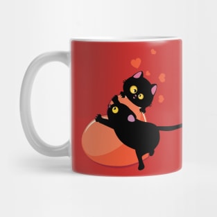 Black cat couple and heart Mug